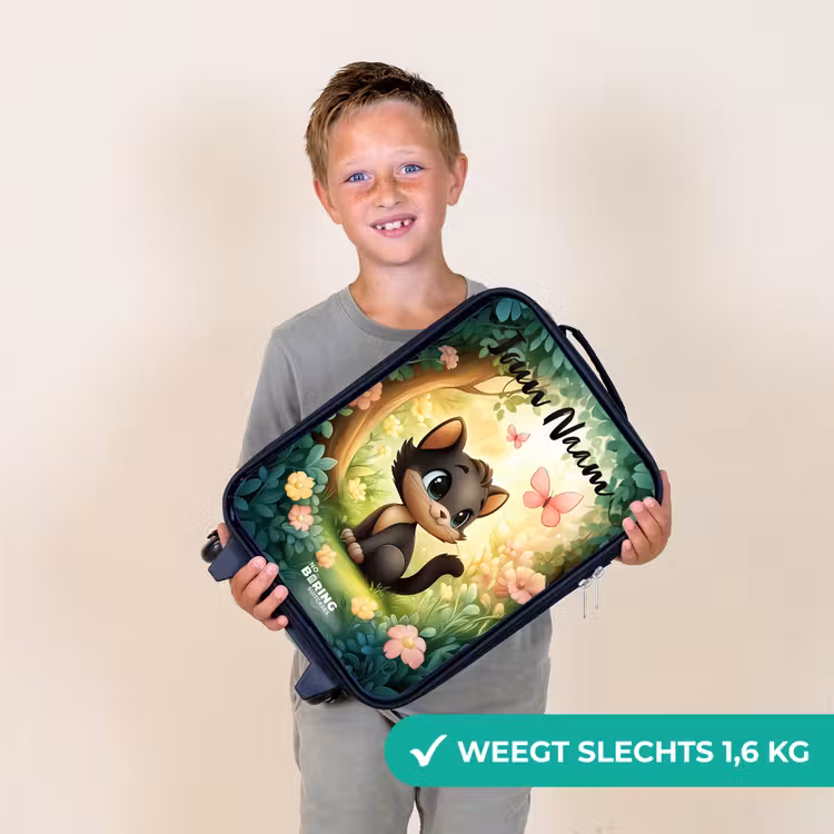 Kinderkoffer met naam - Zwart - Kat - Vlinder - Bloemen — 2