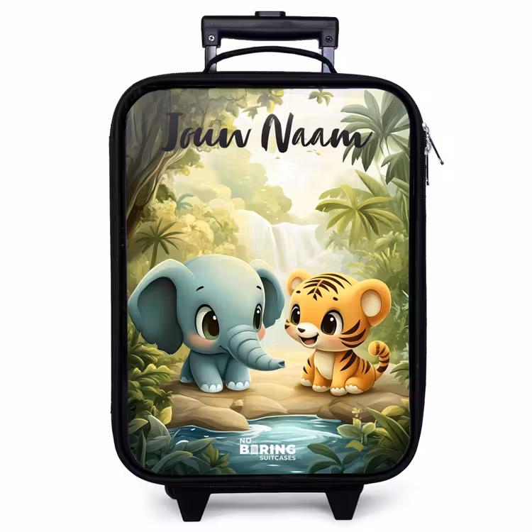 Kinderkoffer met naam - Zwart - Olifant - Tijger - Bos - Jungle — 1
