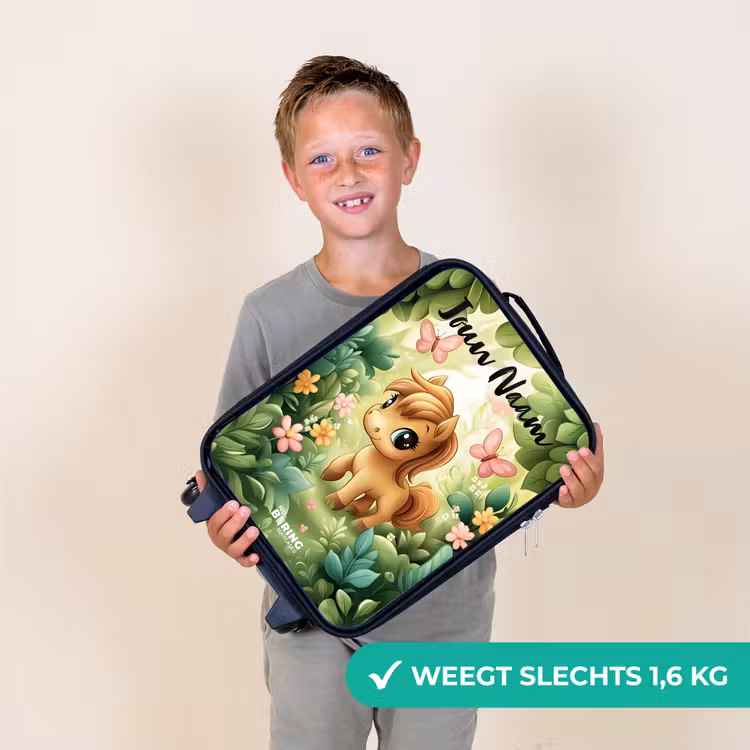 Kinderkoffer met naam - Zwart - Paard - Bloemen - Vlinders — 2