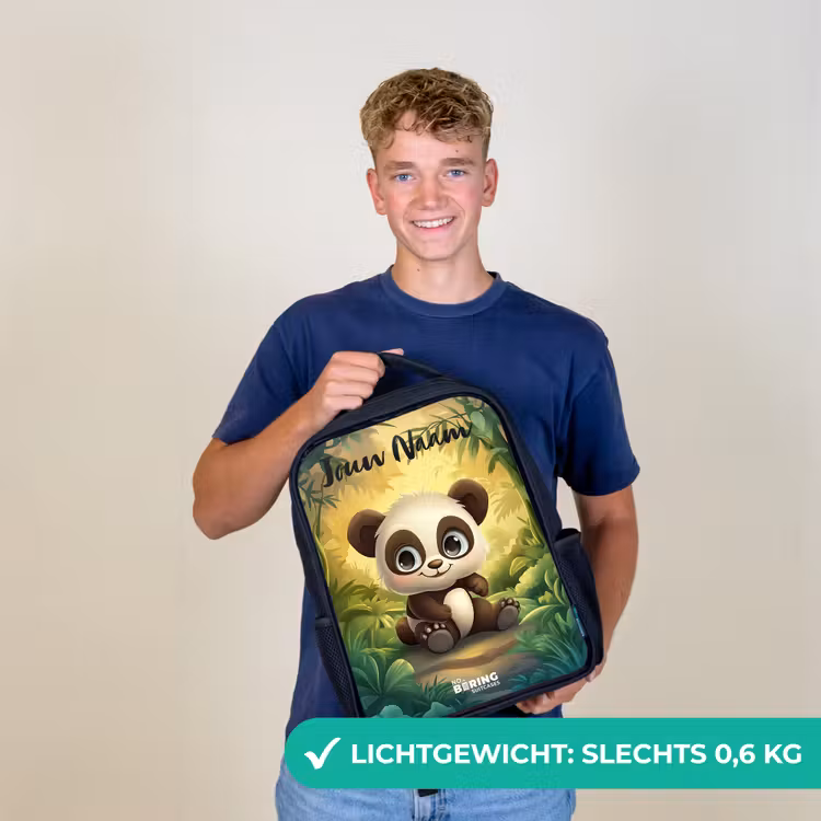 Kinderrugzak met naam - Zwart - Panda - Bamboebos - Groen — 3