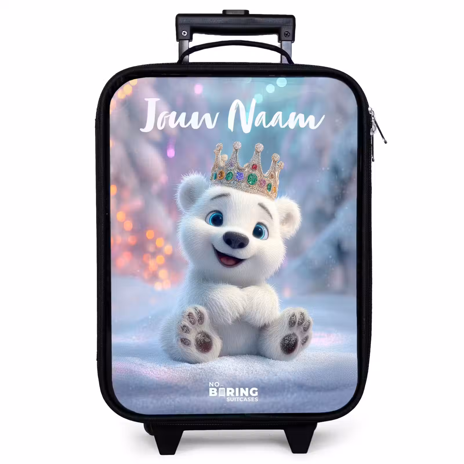 Kinderkoffer met naam - Zwart - Ijsbeer - Kroon - Winter — 1