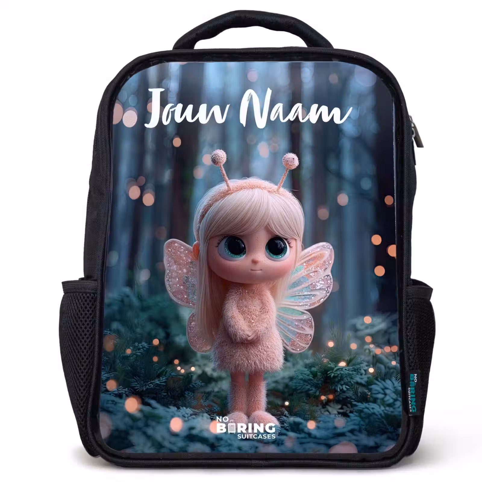 Kinderrugzak met naam - Zwart - Fairy - Bos - Glitters — 1