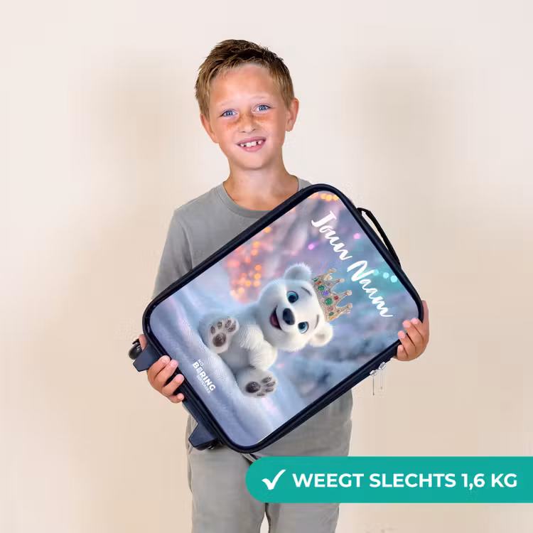 Kinderkoffer met naam - Zwart - Ijsbeer - Kroon - Winter — 2