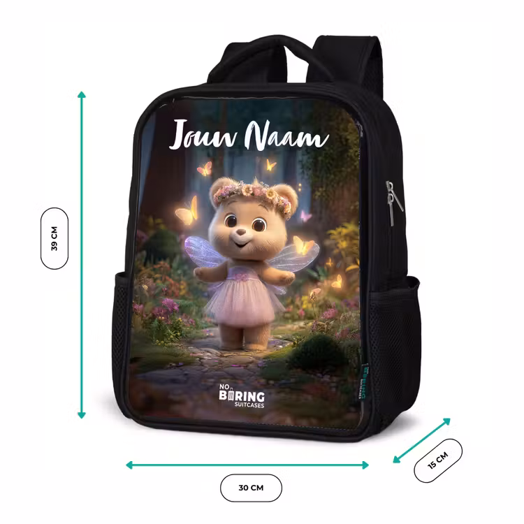 Kinderrugzak met naam - Zwart - Beer - Vlinders - Bos - Fairy — 5
