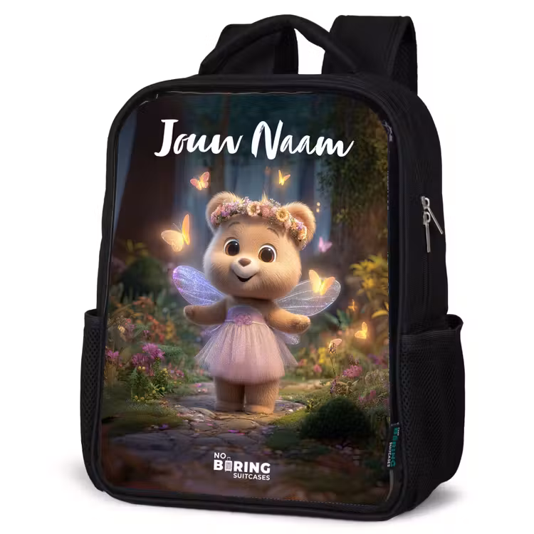 Kinderrugzak met naam - Zwart - Beer - Vlinders - Bos - Fairy — 7