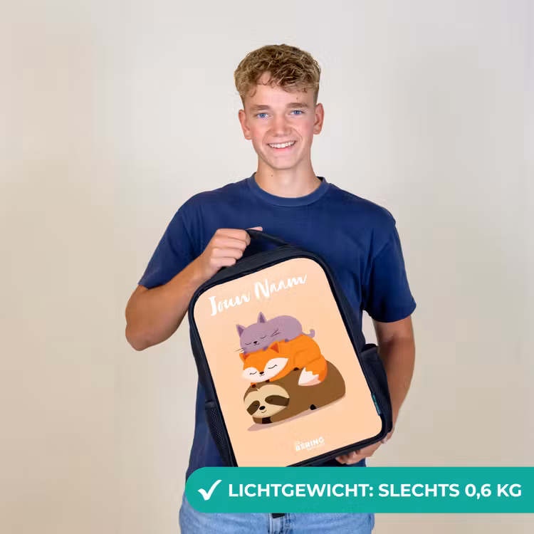Kinderrugzak met naam - Zwart - Dieren - Slapen - Samen — 3