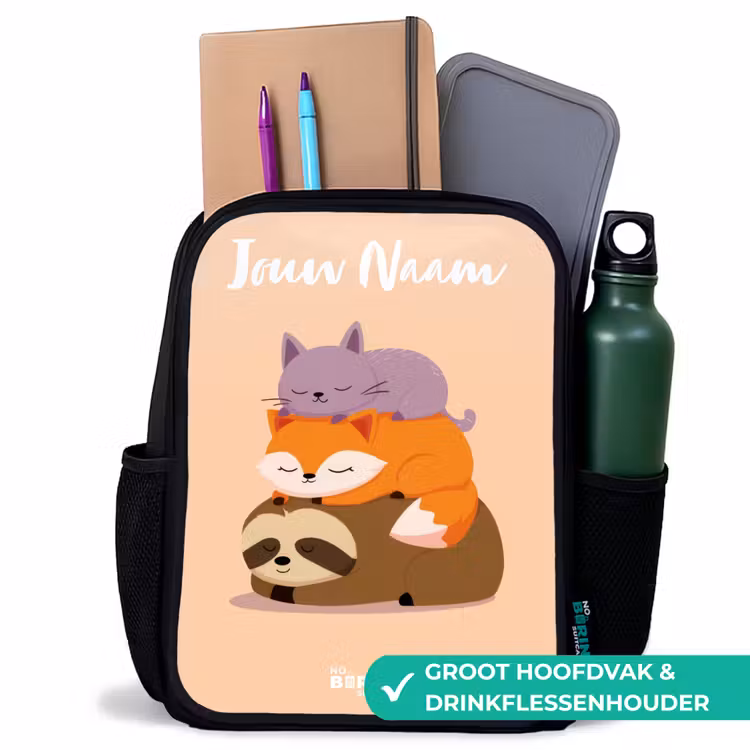 Kinderrugzak met naam - Zwart - Dieren - Slapen - Samen — 4