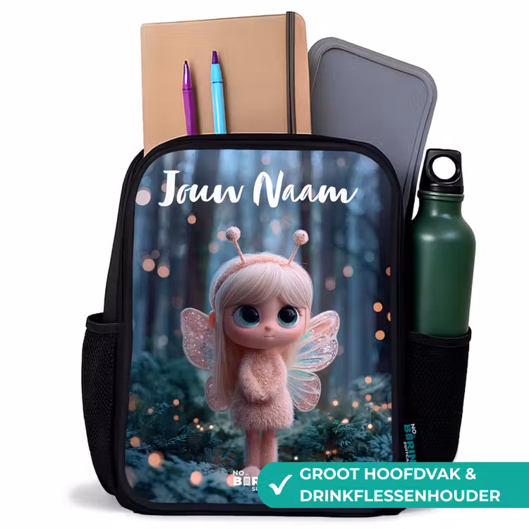 Kinderrugzak met naam - Zwart - Fairy - Bos - Glitters — 4
