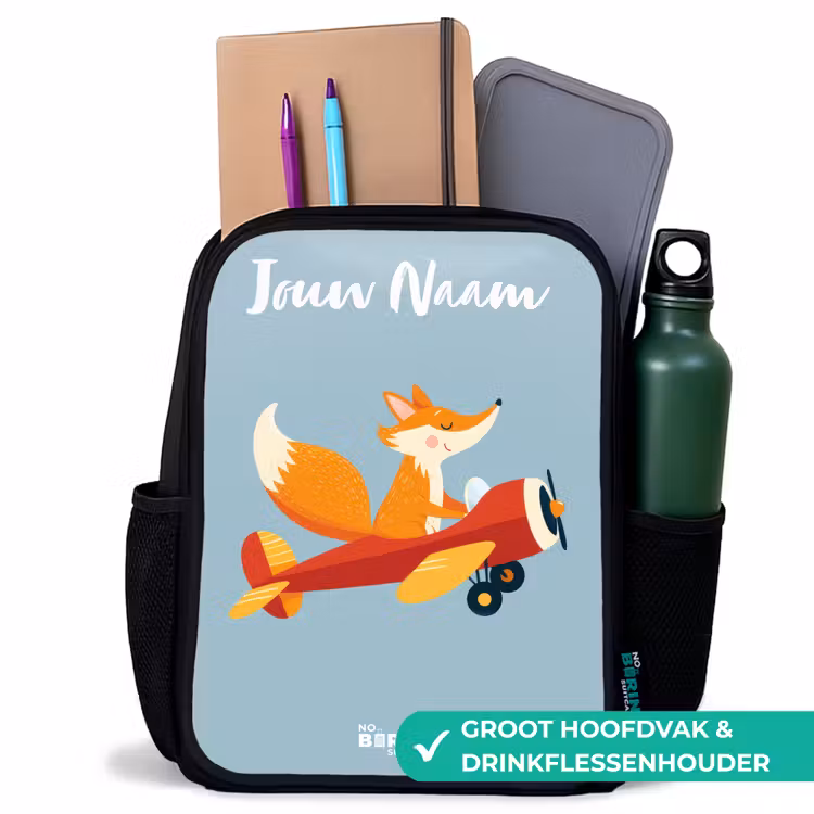 Kinderrugzak met naam - Zwart - Vos - Vliegtuig - Vliegen — 4