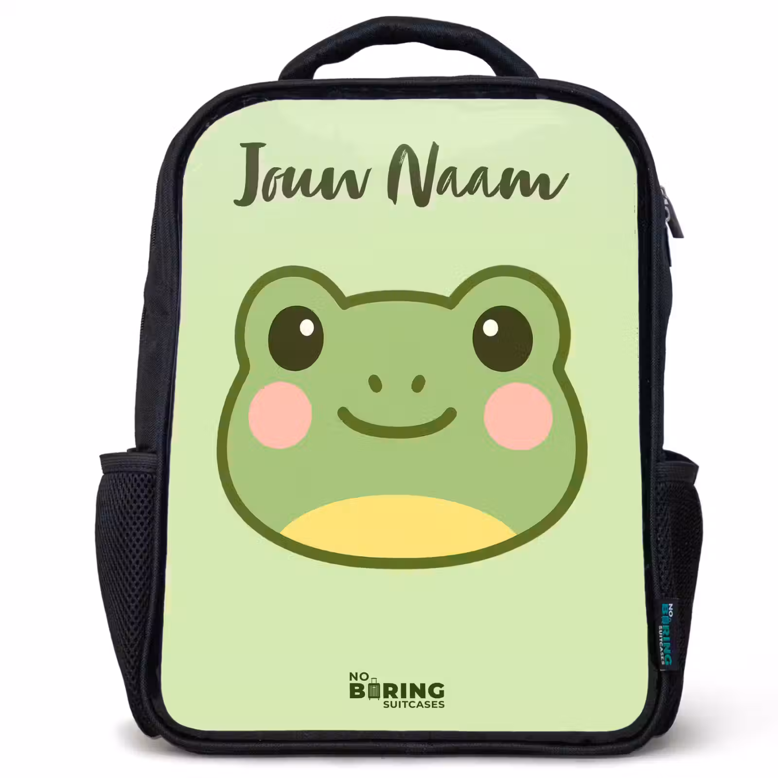 Kinderrugzak met naam - Zwart - Kawai - Kikker - Groen — 1