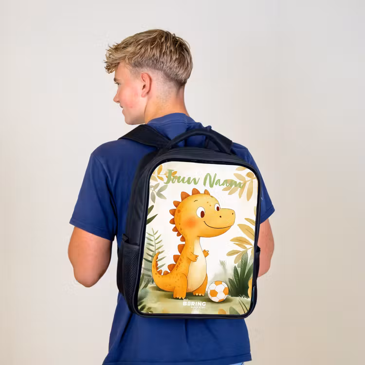 Kinderrugzak met naam - Zwart - Dino - Voetbal - Oranje — 6