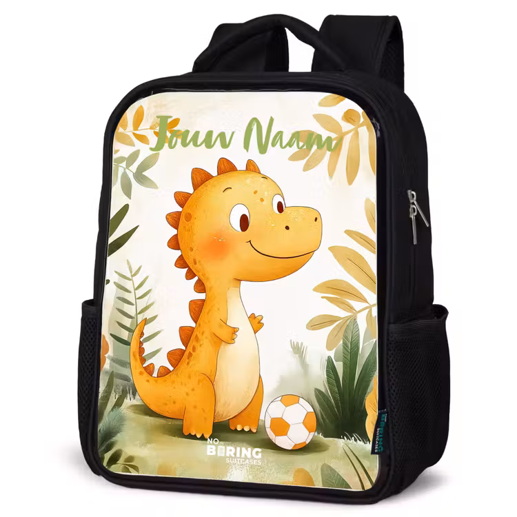 Kinderrugzak met naam - Zwart - Dino - Voetbal - Oranje — 7