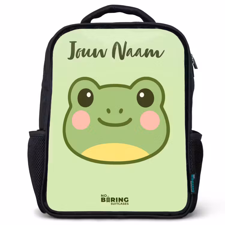 Kinderrugzak met naam - Zwart - Kawai - Kikker - Groen — 1