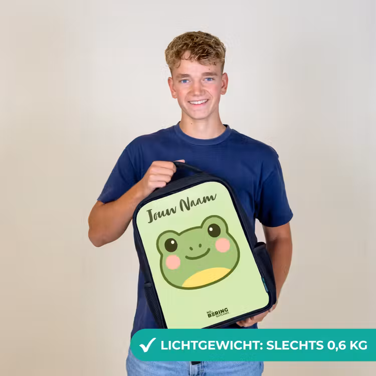 Kinderrugzak met naam - Zwart - Kawai - Kikker - Groen — 3