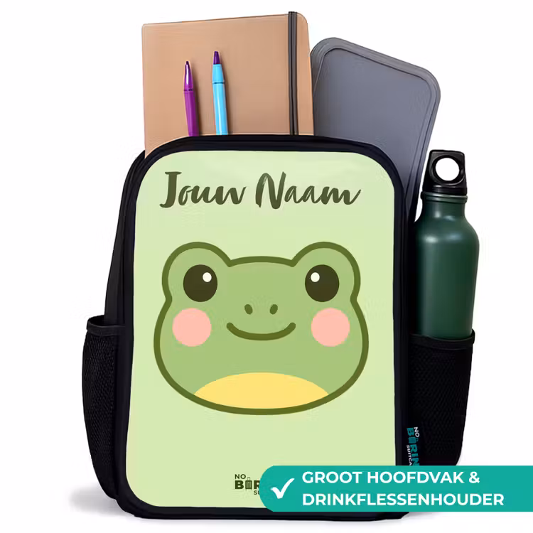 Kinderrugzak met naam - Zwart - Kawai - Kikker - Groen — 4