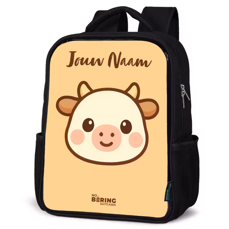 Kinderrugzak met naam - Zwart - Kawai - Koe - Bruin — 7
