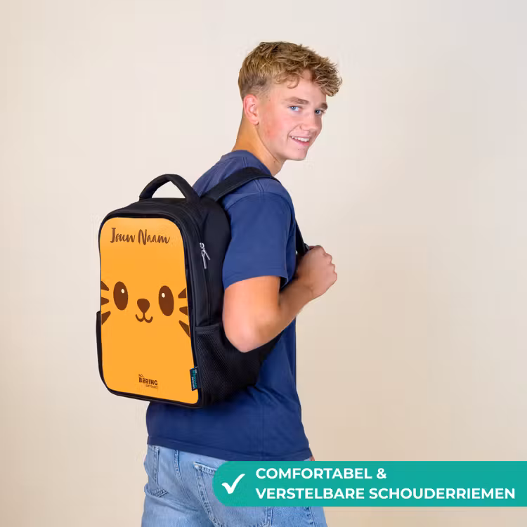 Kinderrugzak met naam - Zwart - Kawai - Tijger - Oranje — 2