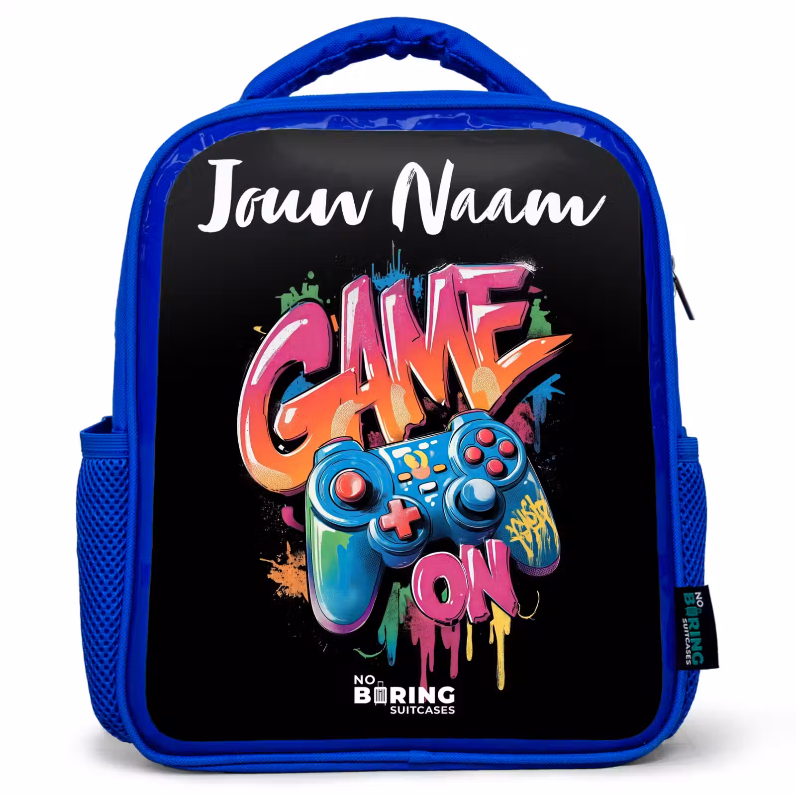 Kinderrugzak met naam - Blauw - Controller - Game - Graffiti - Tekst — 1