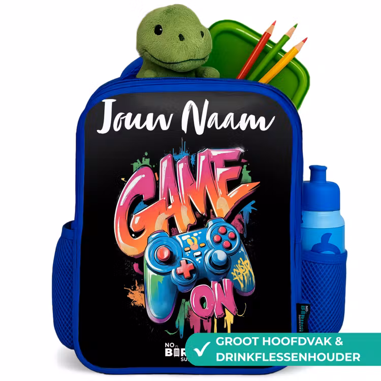Kinderrugzak met naam - Blauw - Controller - Game - Graffiti - Tekst — 5