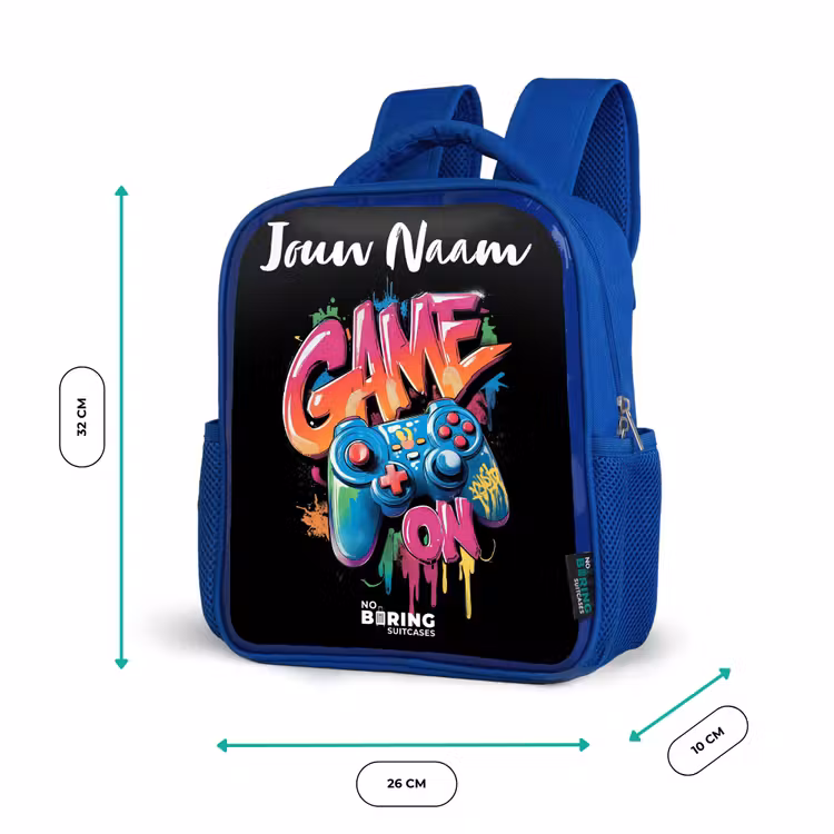 Kinderrugzak met naam - Blauw - Controller - Game - Graffiti - Tekst — 6