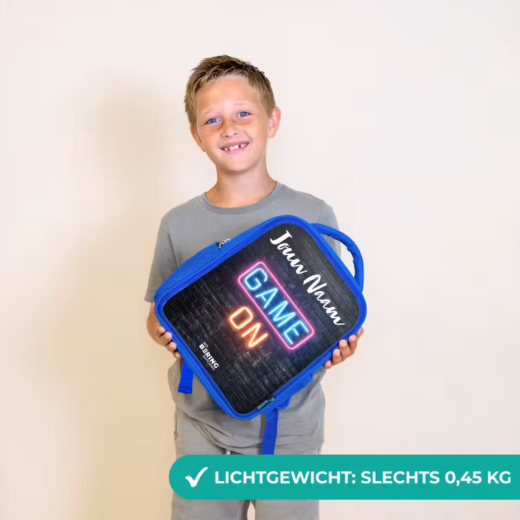 Kinderrugzak met naam - Blauw - Game - Neon - Muur — 2