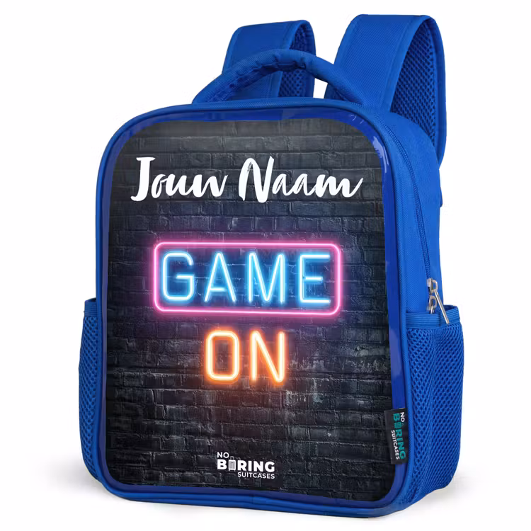 Kinderrugzak met naam - Blauw - Game - Neon - Muur — 9