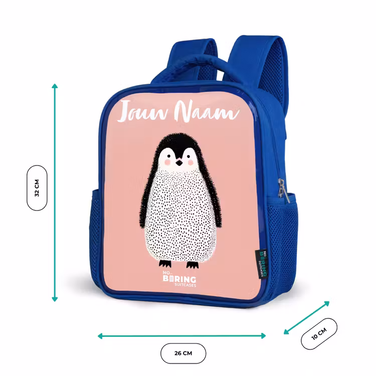 Kinderrugzak met naam - Blauw - Pinguïn - Stippen - Roze - Minimalistisch — 6