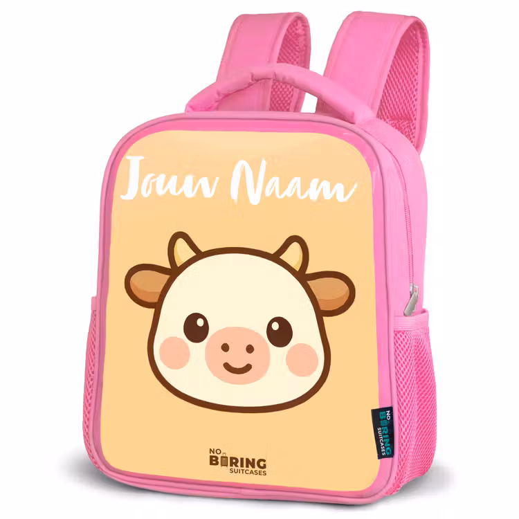 Kinderrugzak met naam - Roze - Kawai - Koe - Bruin — 6