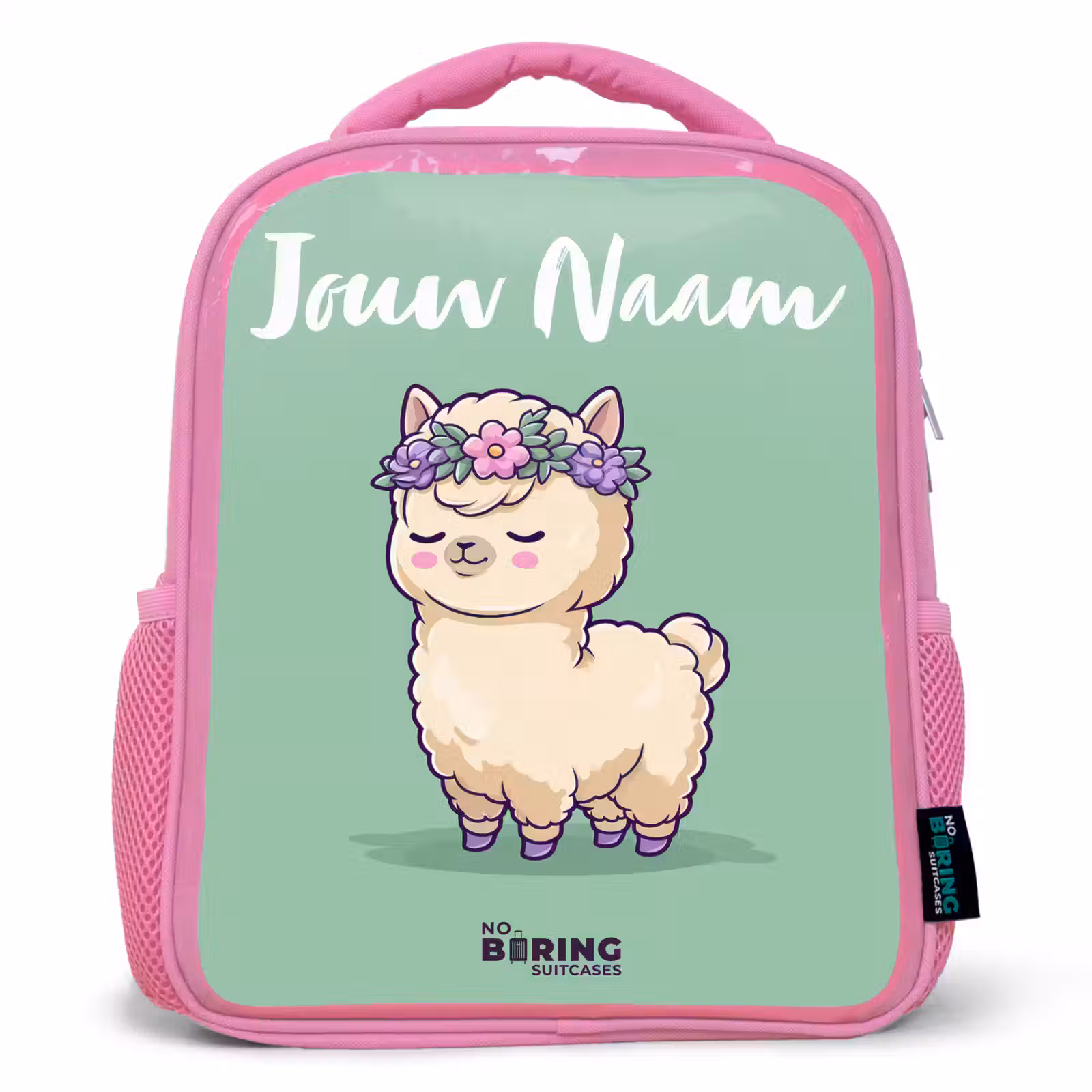 Kinderrugzak met naam - Roze - Kawai - Alpaca - Groen — 1