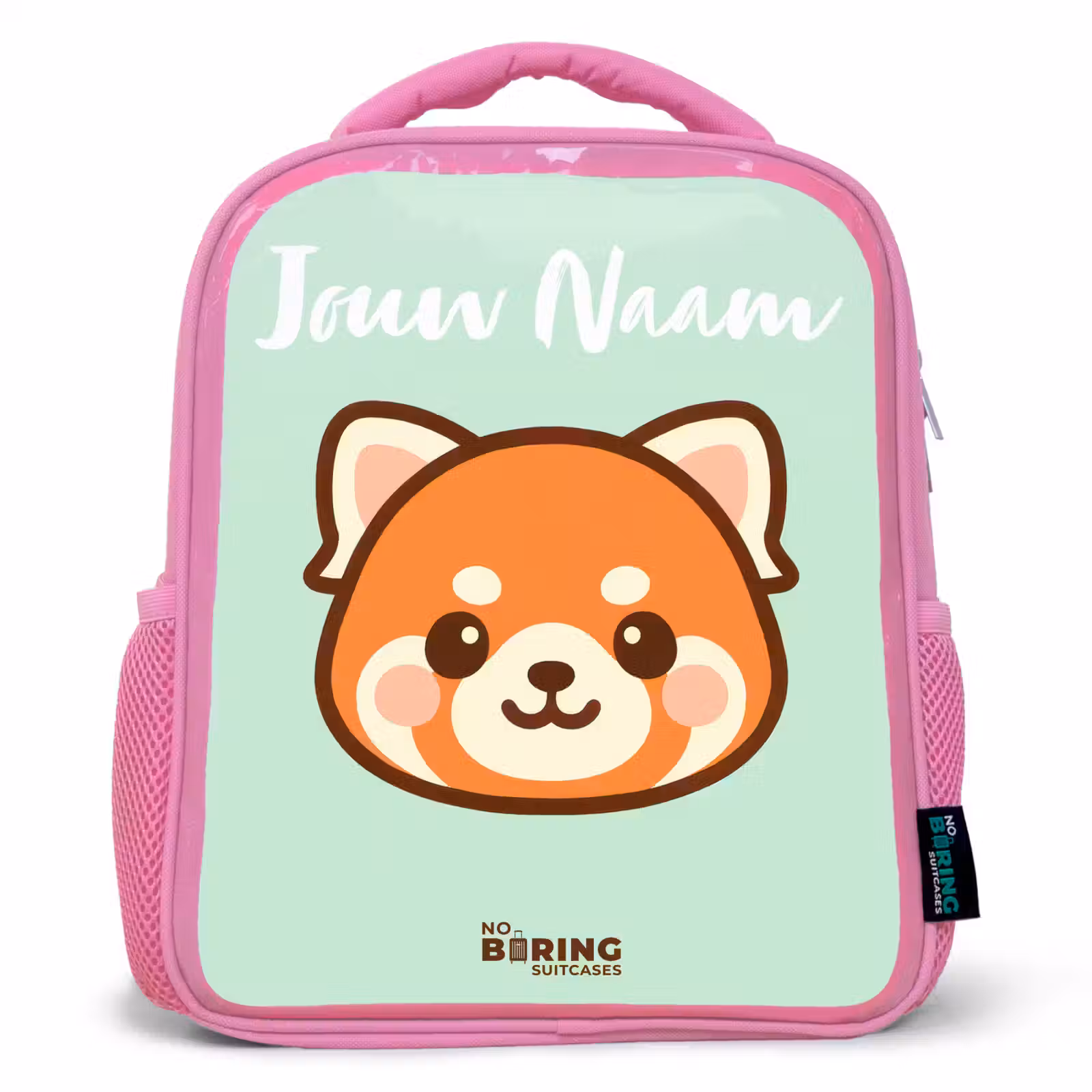 Kinderrugzak met naam - Roze - Kawai - Rode panda - Groen — 1