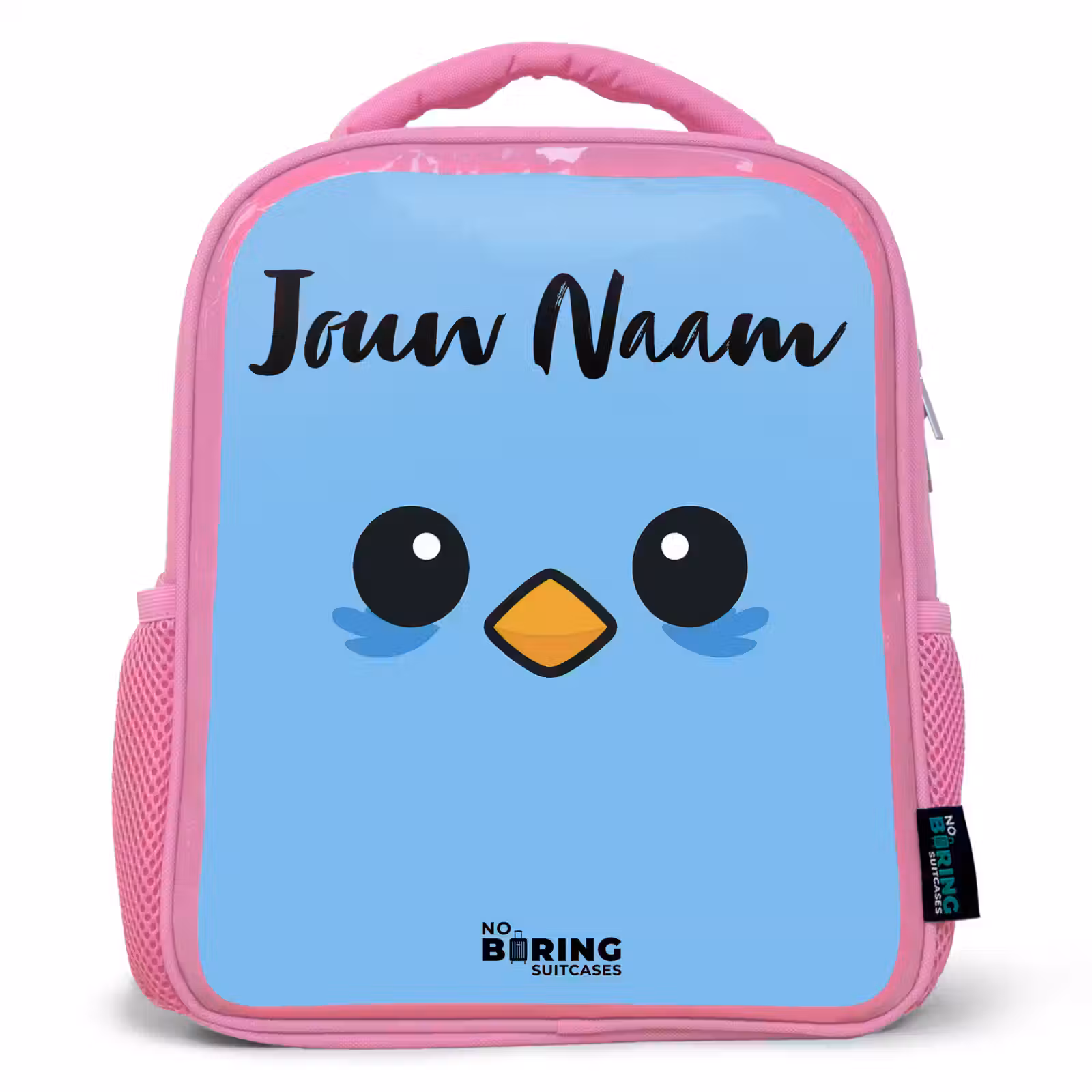 Kinderrugzak met naam - Roze - Kawai - Vogel - Blauw — 1