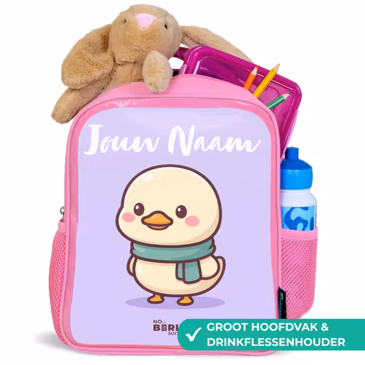 Kinderrugzak met naam - Roze - Kawai - Eend - Sjaal — 2