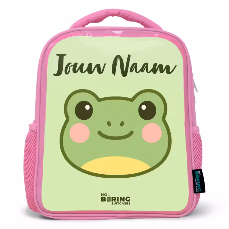 Kinderrugzak met naam - Roze - Kawai - Kikker - Groen — 1