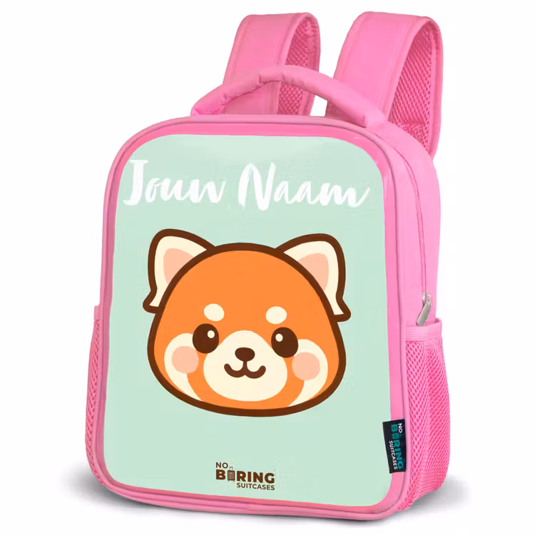 Kinderrugzak met naam - Roze - Kawai - Rode panda - Groen — 6
