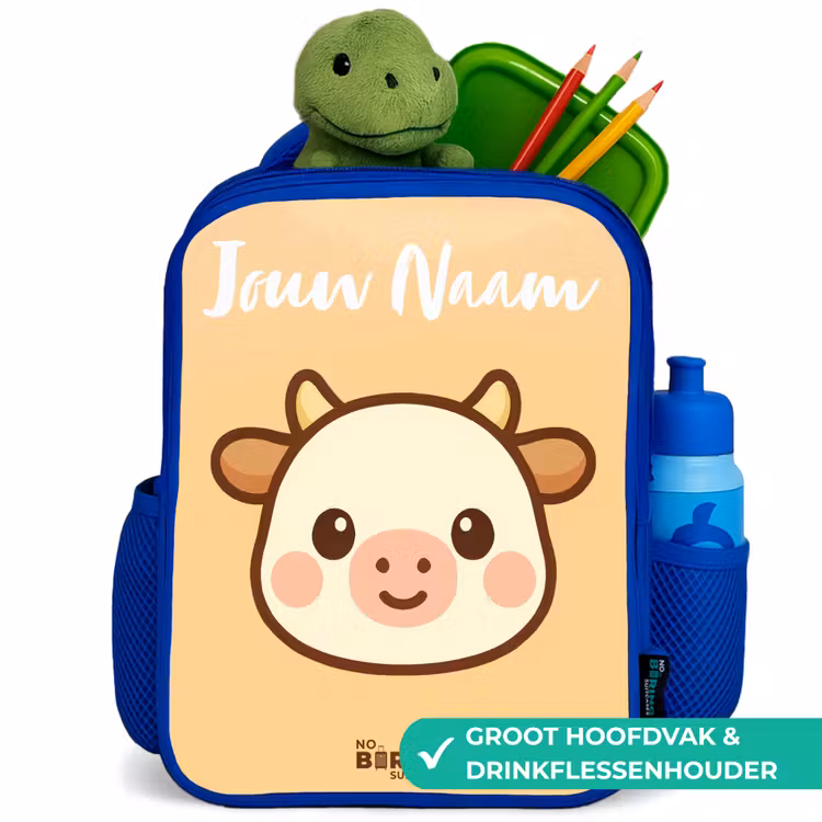 Kinderrugzak met naam - Blauw - Kawai - Koe - Bruin — 5