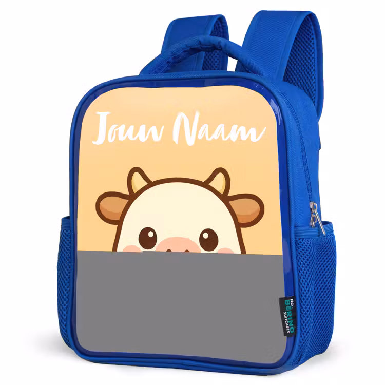 Kinderrugzak met naam - Blauw - Kawai - Koe - Bruin — 9