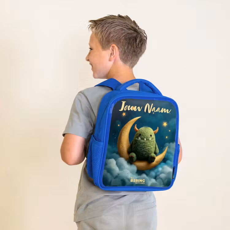 Kinderrugzak - Blauw - Groen monster op maansikkel — 3