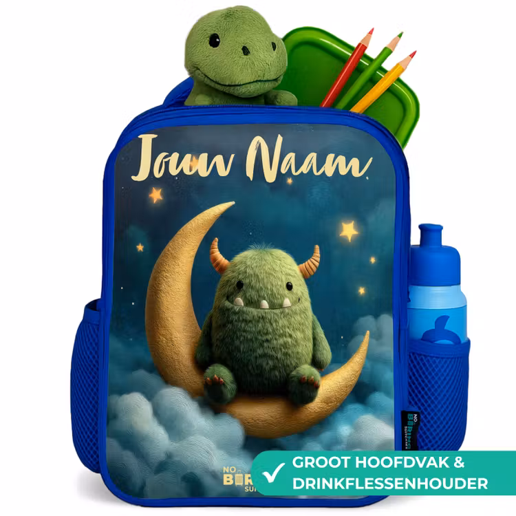 Kinderrugzak - Blauw - Groen monster op maansikkel — 5