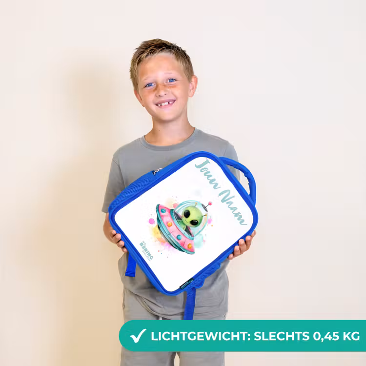 Kinderrugzak - Blauw - Groene alien in kleurrijke UFO — 2