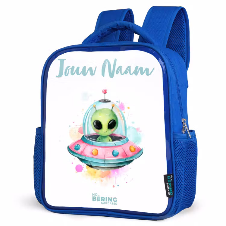 Kinderrugzak - Blauw - Groene alien in kleurrijke UFO — 9