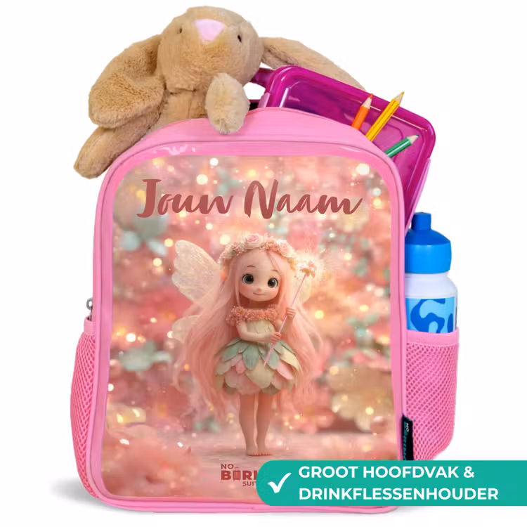 Kinderrugzak met naam - Roze - Bloemenfee in roze sprookjeswereld — 2