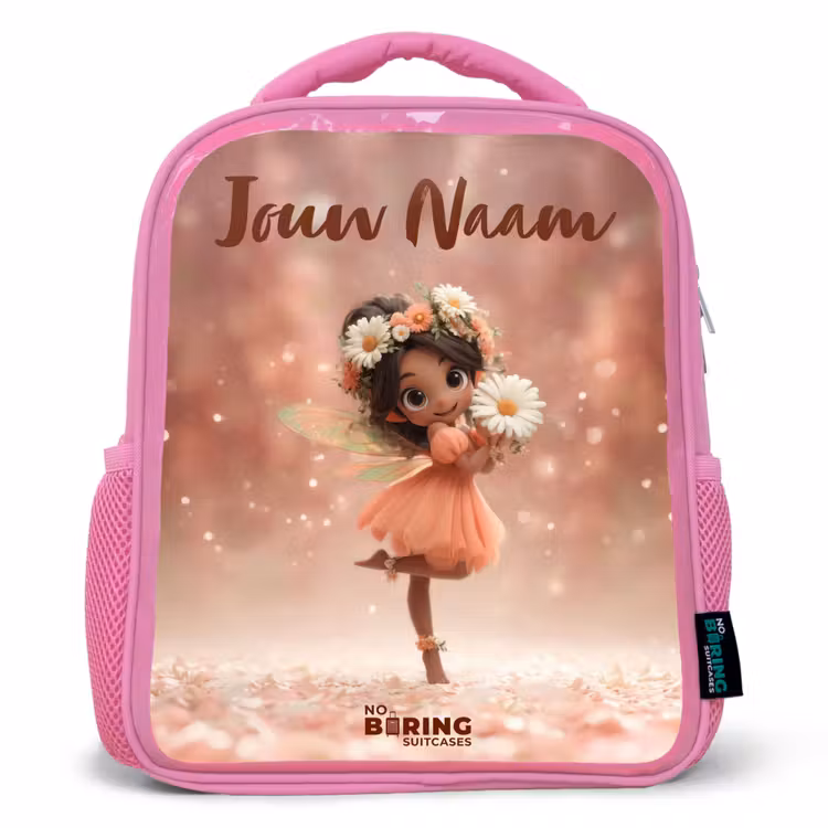 Kinderrugzak met naam - Roze - Fee met madeliefjes — 1