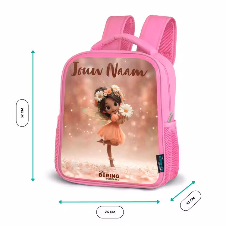 Kinderrugzak met naam - Roze - Fee met madeliefjes — 3