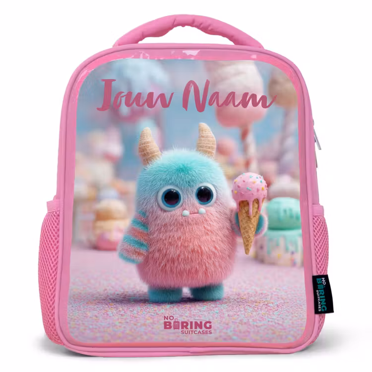 Kinderrugzak met naam - Roze - Zoet Monstersnoep Avontuur — 1