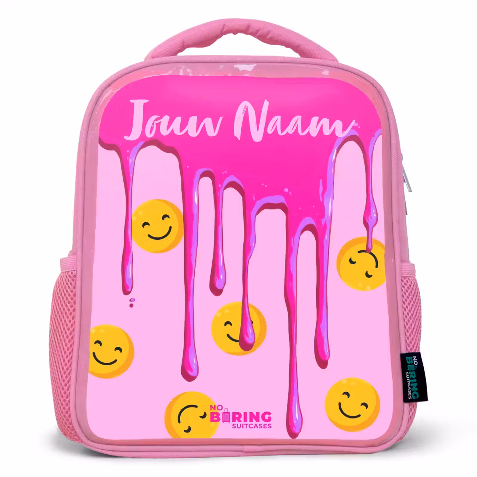 Kinderrugzak met naam - Roze - Verf - Smiley - Roze — 1