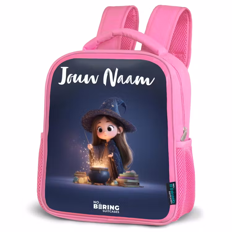 Kinderrugzak met naam - Roze - Betoverend meisje met ketel — 6