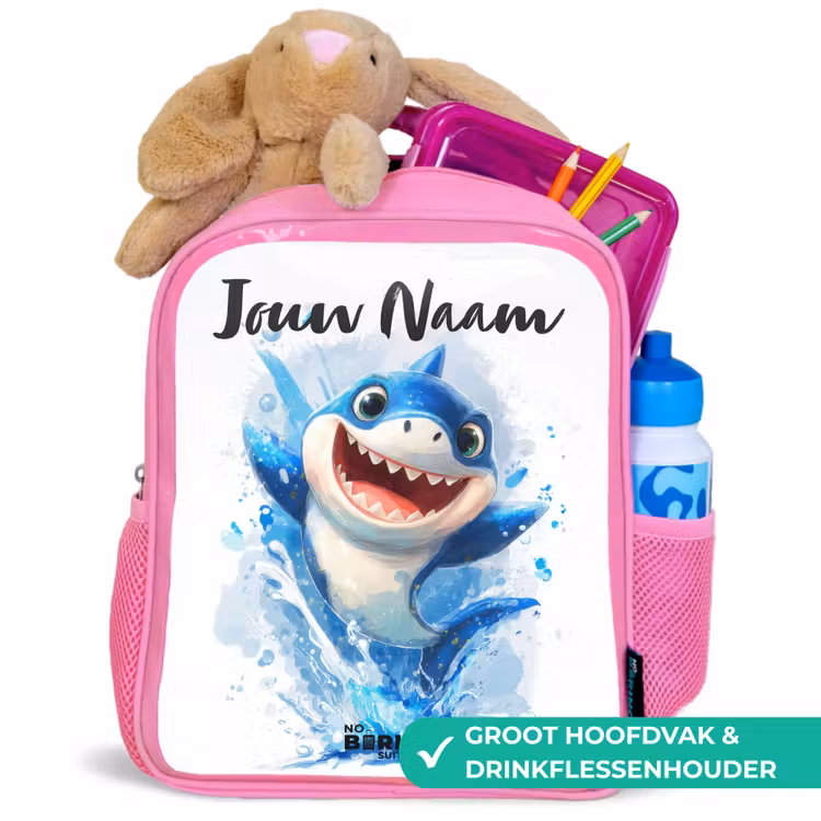 Kinderrugzak met naam - Roze - Haai - Tanden - Water — 2