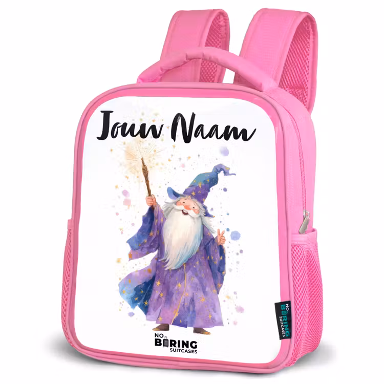 Kinderrugzak met naam - Roze - Oude tovenaar met staf — 6