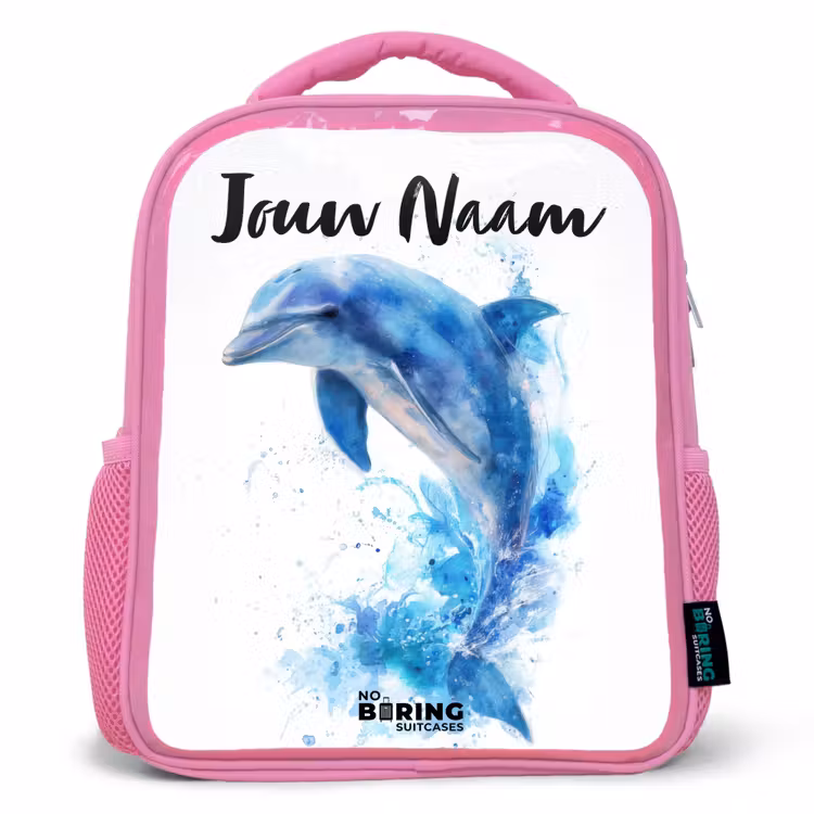 Kinderrugzak met naam - Roze - Springende blauwe dolfijn — 1