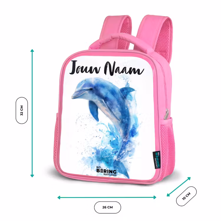 Kinderrugzak met naam - Roze - Springende blauwe dolfijn — 3